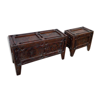 Set of Moroccan cedar wood chests