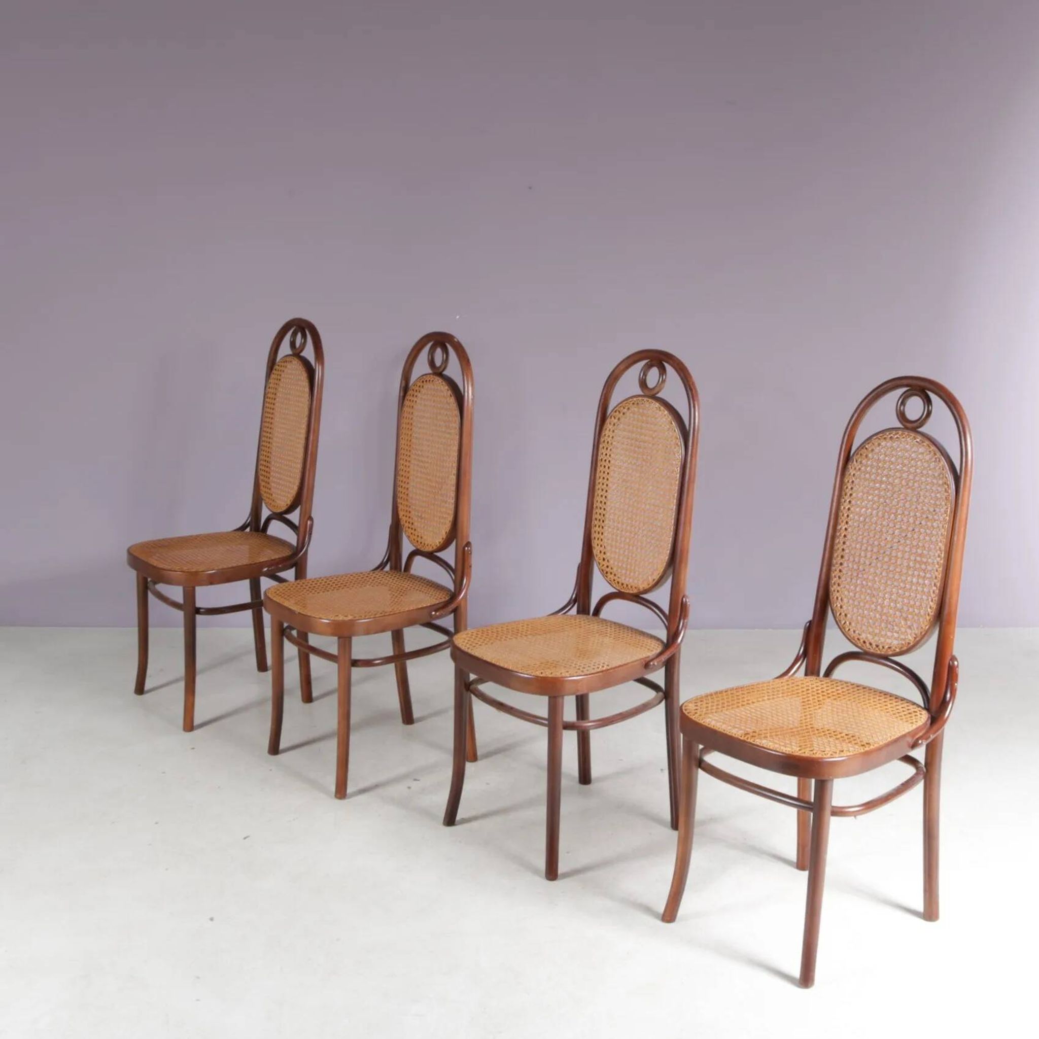 1950s set of 4 “Long John” chairs by FMG, Poland
