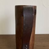 Mountain pitcher in monoxile wood and leather folk art