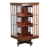 Large Antique Wooden English Book Carousel with Cast Iron Base