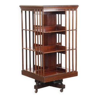 Large Antique Wooden English Book Carousel with Cast Iron Base