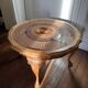 Round coffee table in Louis XV style, with sun cane and glass top.