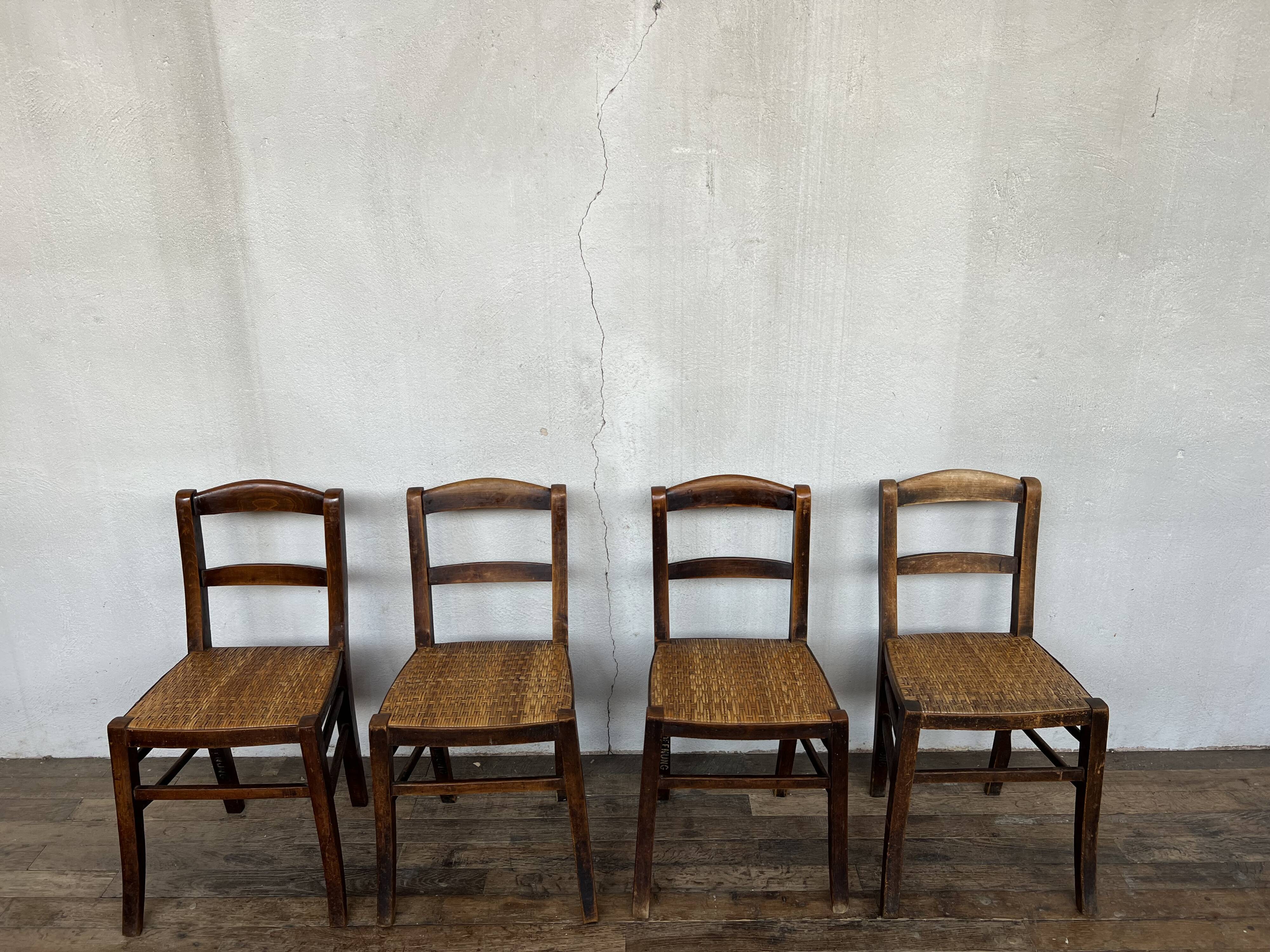 Series of 8 vintage bistro chairs early 20th wood and straw