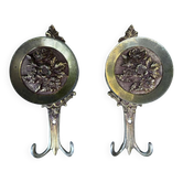 Pair of large solid brass coat hooks vintage Italy