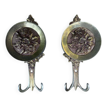 Pair of large solid brass coat hooks vintage Italy