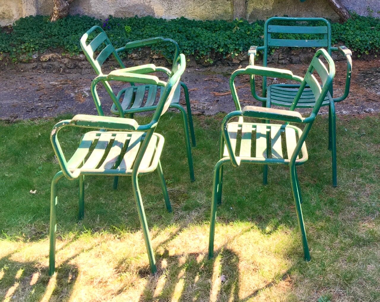Green Tolix T2 garden chairs, set of 4, France 1950