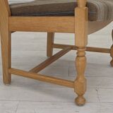 1970s, pair of Scandinavian armchairs, furniture wool, solid oak wood.