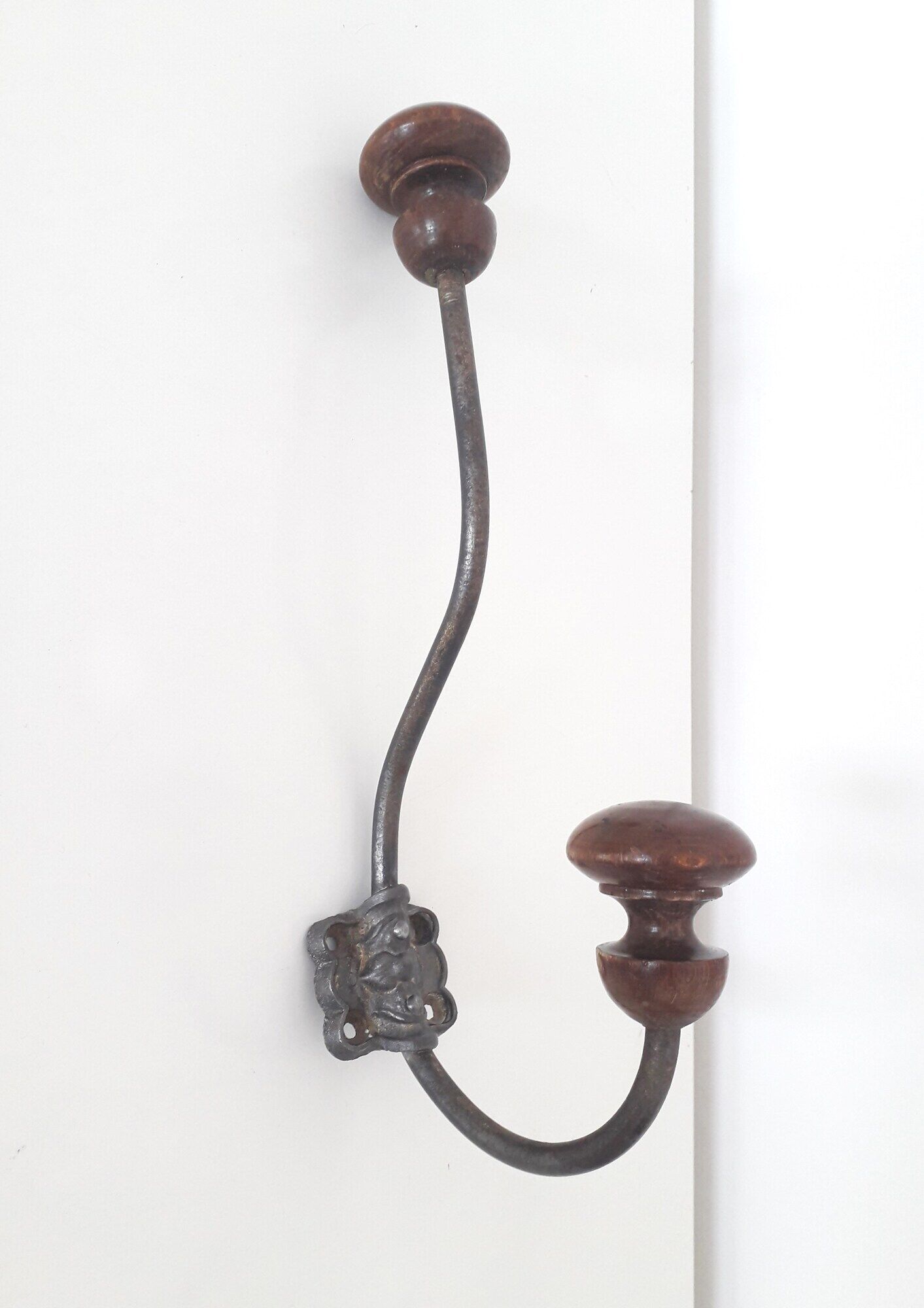 Old hook - wall coat rack - wood and metal - 1940