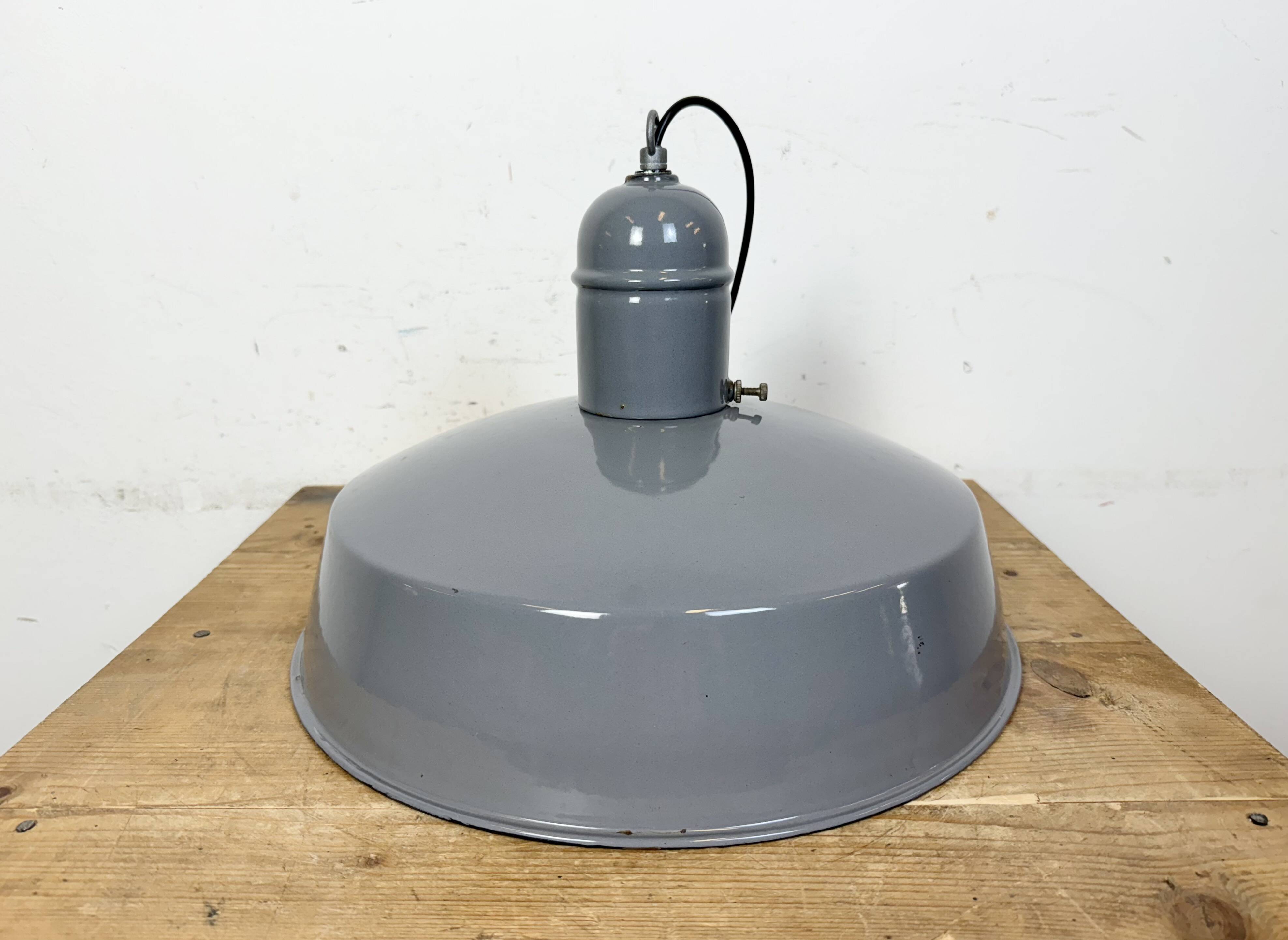 Industrial Grey Enamel Factory Pendant Lamp, 1960s