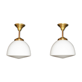 Pair of opaline and bronze suspensions