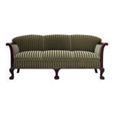 1950s, 3-seater Danish sofa, green furniture velour, teak wood.