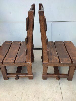 Set of 6 Brutalist Dining Chairs in Belgian Oak, 1965