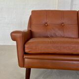 Vintage Danish mid-century Svend Skipper 2 person cognac leather sofa