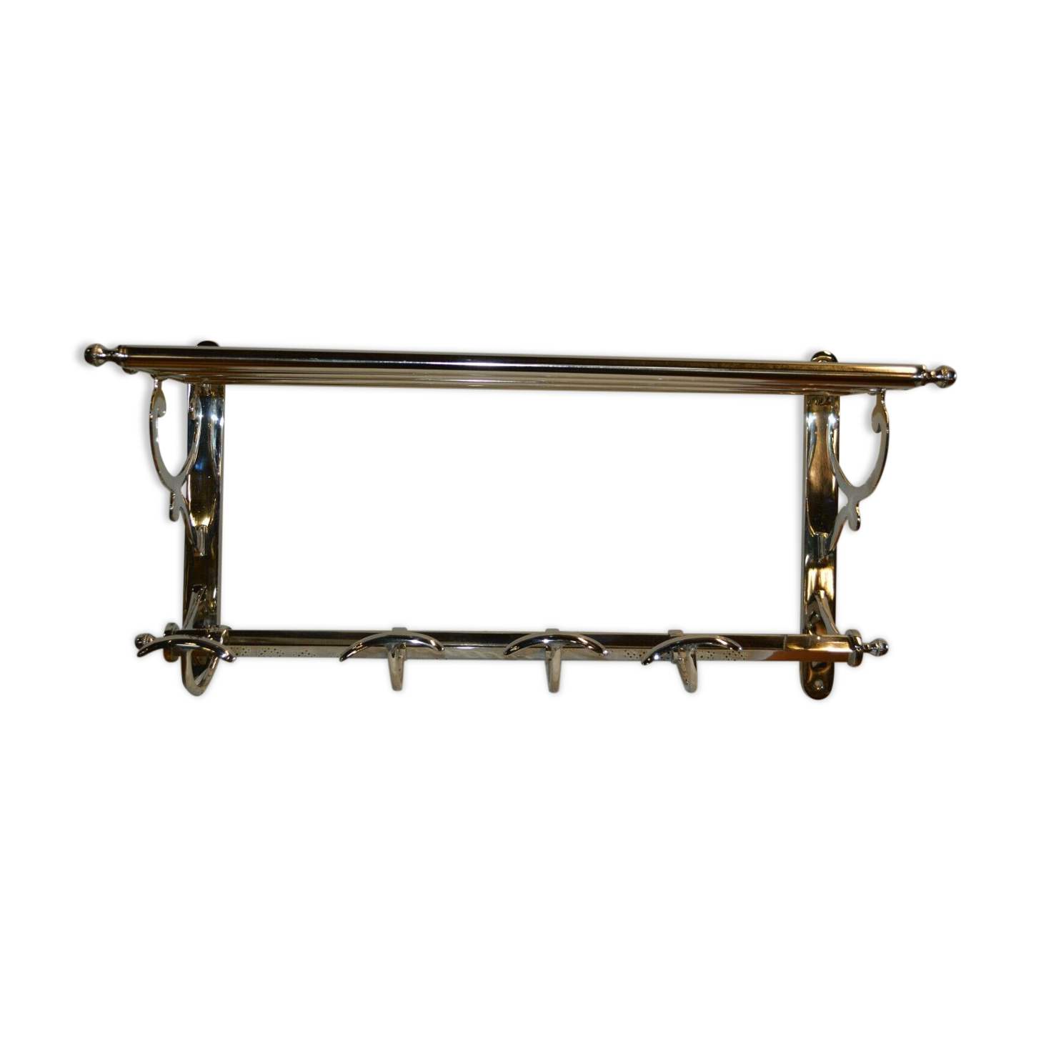 Chrome iron coat rack with hat holder