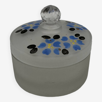 Old glass powder box, hand-painted flower decor
