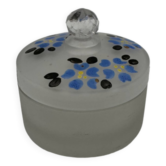 Old glass powder box, hand-painted flower decor