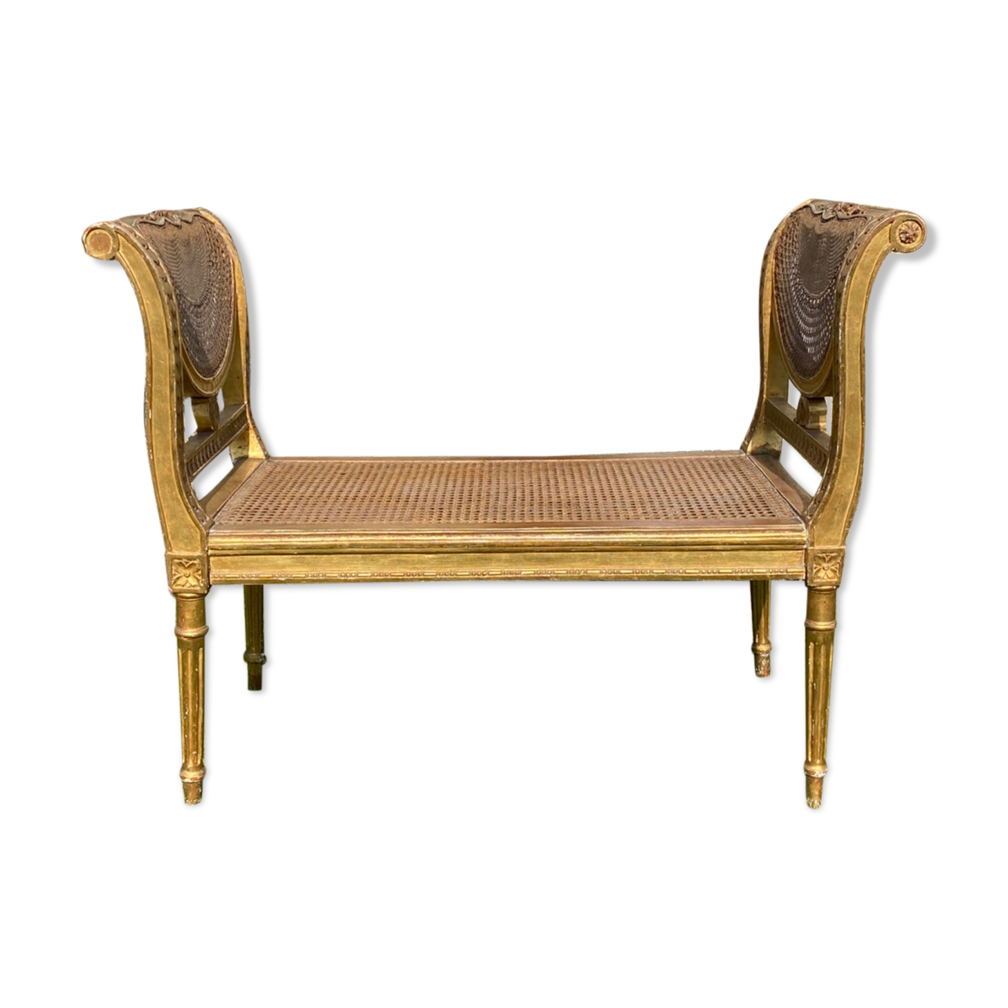 Banquette bois doré et cannage style Louis XVI