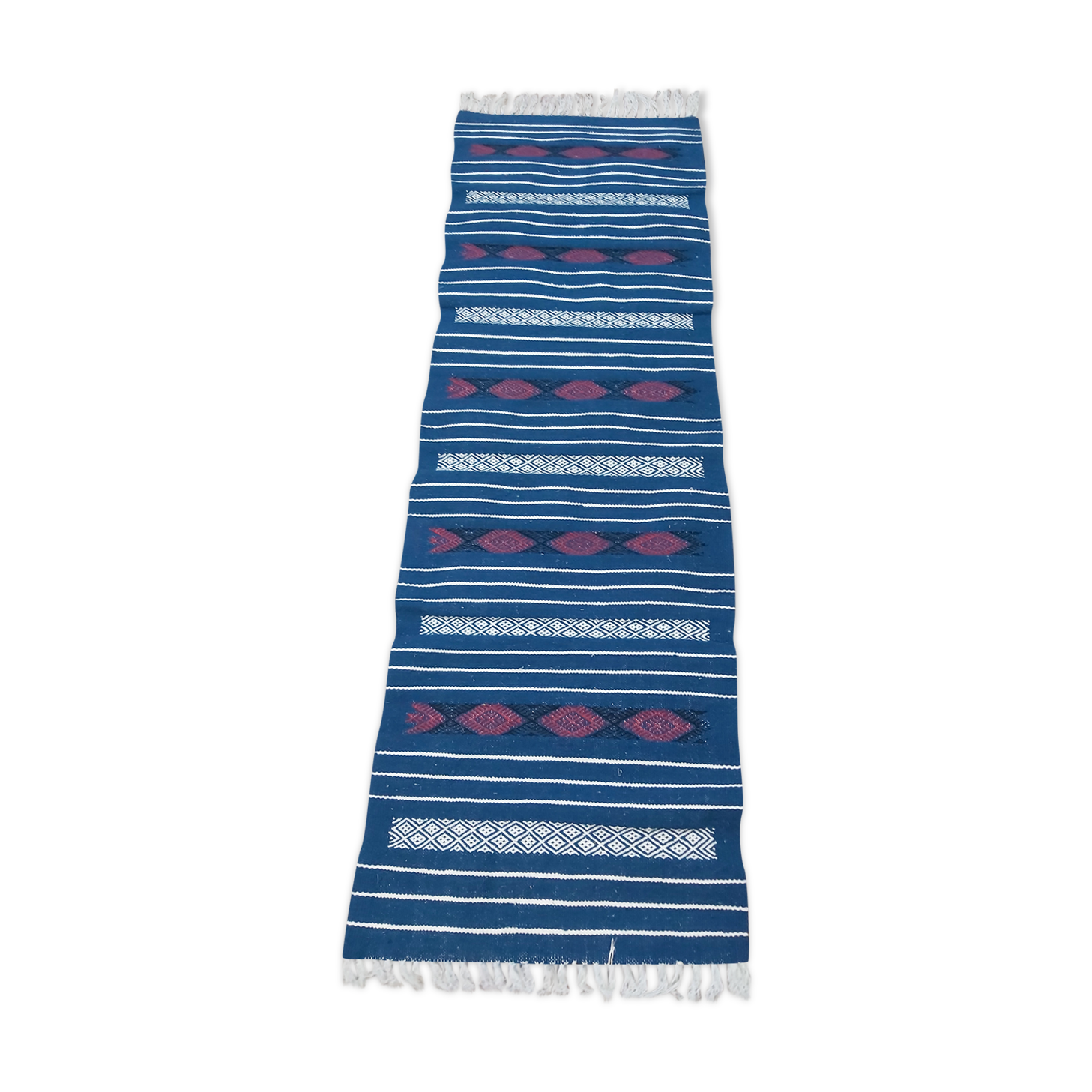 Carpet corridor blue and white handmade Berber style