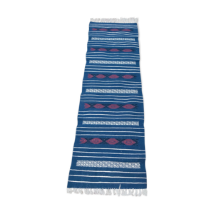 Tapis couloir bleu et blanc  fait