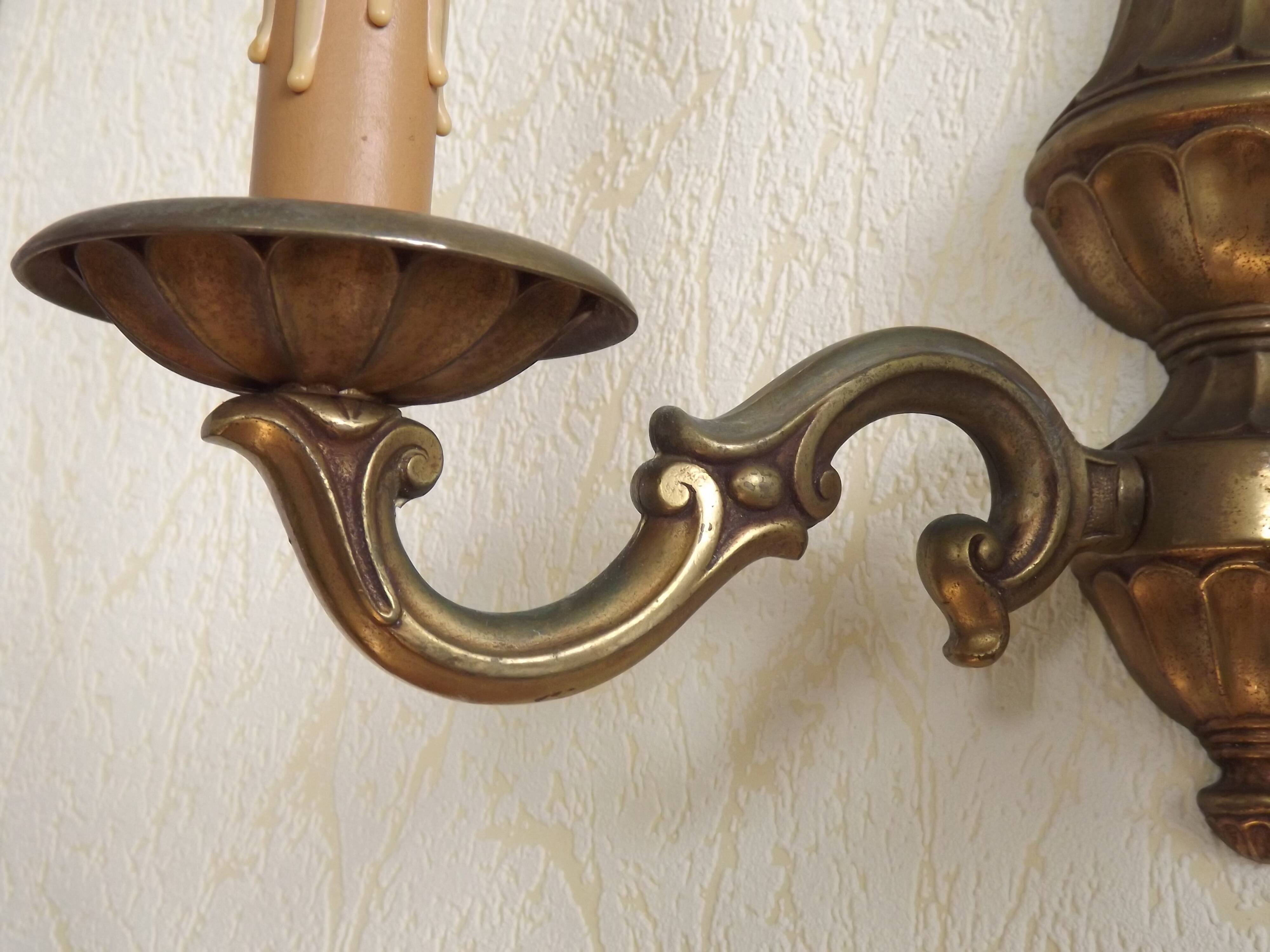 Pair Traditional French Vintage Heavy Brass Empire Style Double Wall Lights