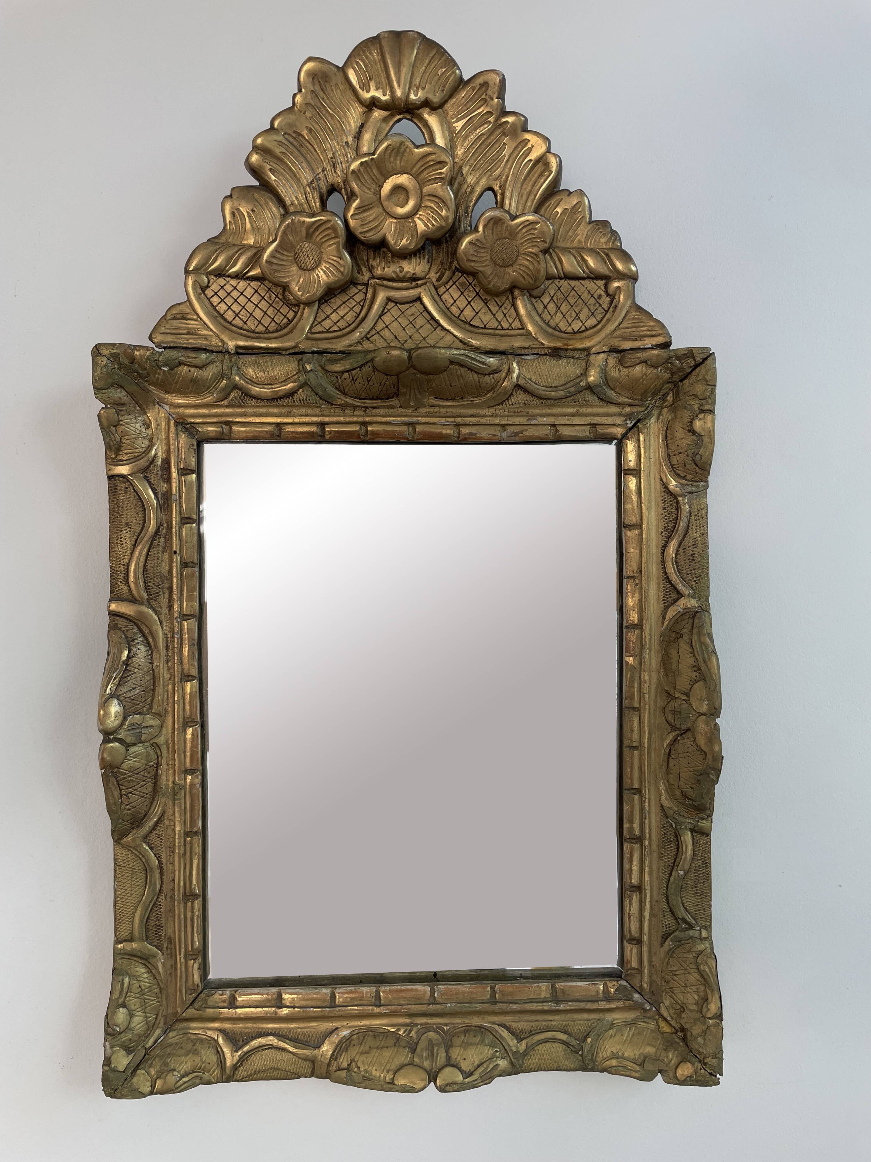18th century mirror, Louis XVI period, gilded carved wood
