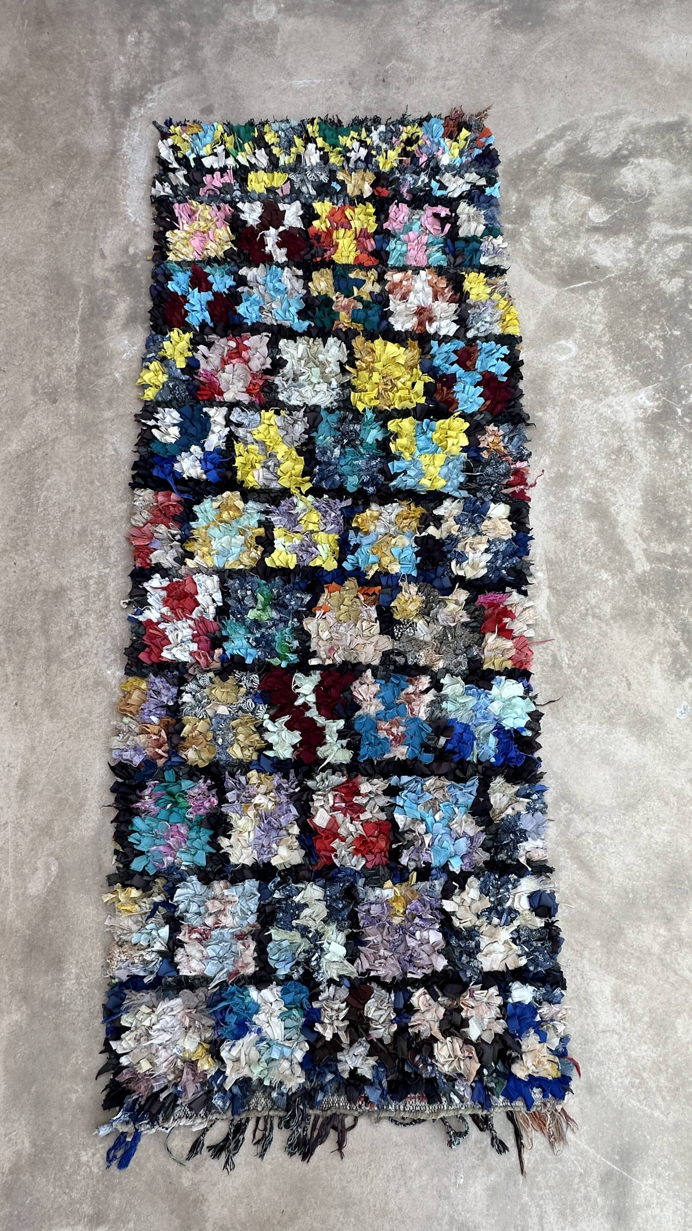 Moroccan carpet Boucherouite colored - 92 x 241 cm