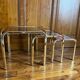 Set of 3 square nesting tables 1970 brown smoked glass