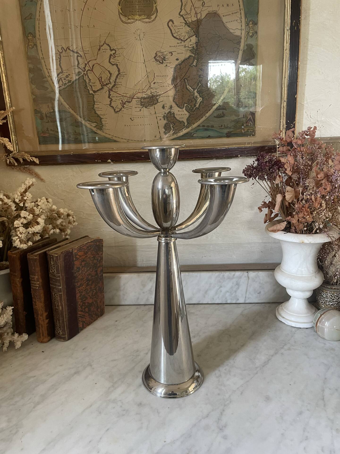 Grand chandelier modulable 5 branches (38 cm) en métal chromé 