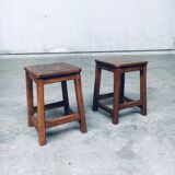 Set of Belgian Handcrafted Wooden Stools, 1940s