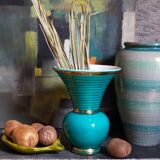 Art-deco vase in green and gold slip