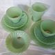 Vintage Fire-King Jadeite Swirl/Shell Coffee Set – 6 Pcs (Original Label)
