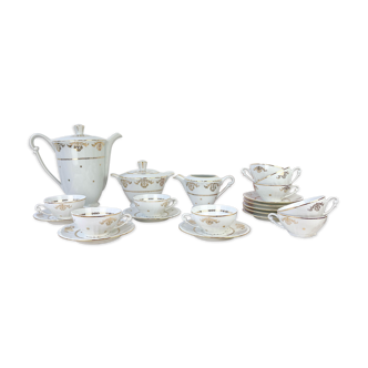 Vintage tea set in golden white porcelain CHAUVIGNY LIMOGES