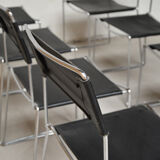 Série de 8 chaises Italiennes en cuir et acier 1970