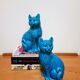 Vintage Pair of Ceramic Blue Cats Bookends