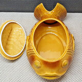 Ancienne soupière poisson jaune faïence sarreguemines france barbotine