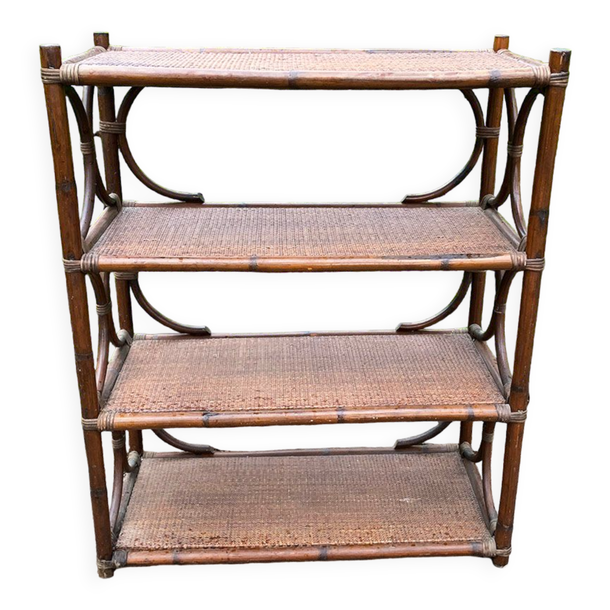Old bookcase / bamboo shelf / dark rattan h 100 cm