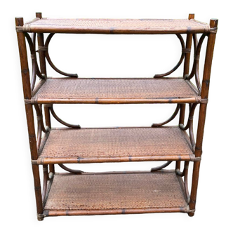 Ancienne bibliothèque / etagère en bambou / rotin foncé h 100 cm