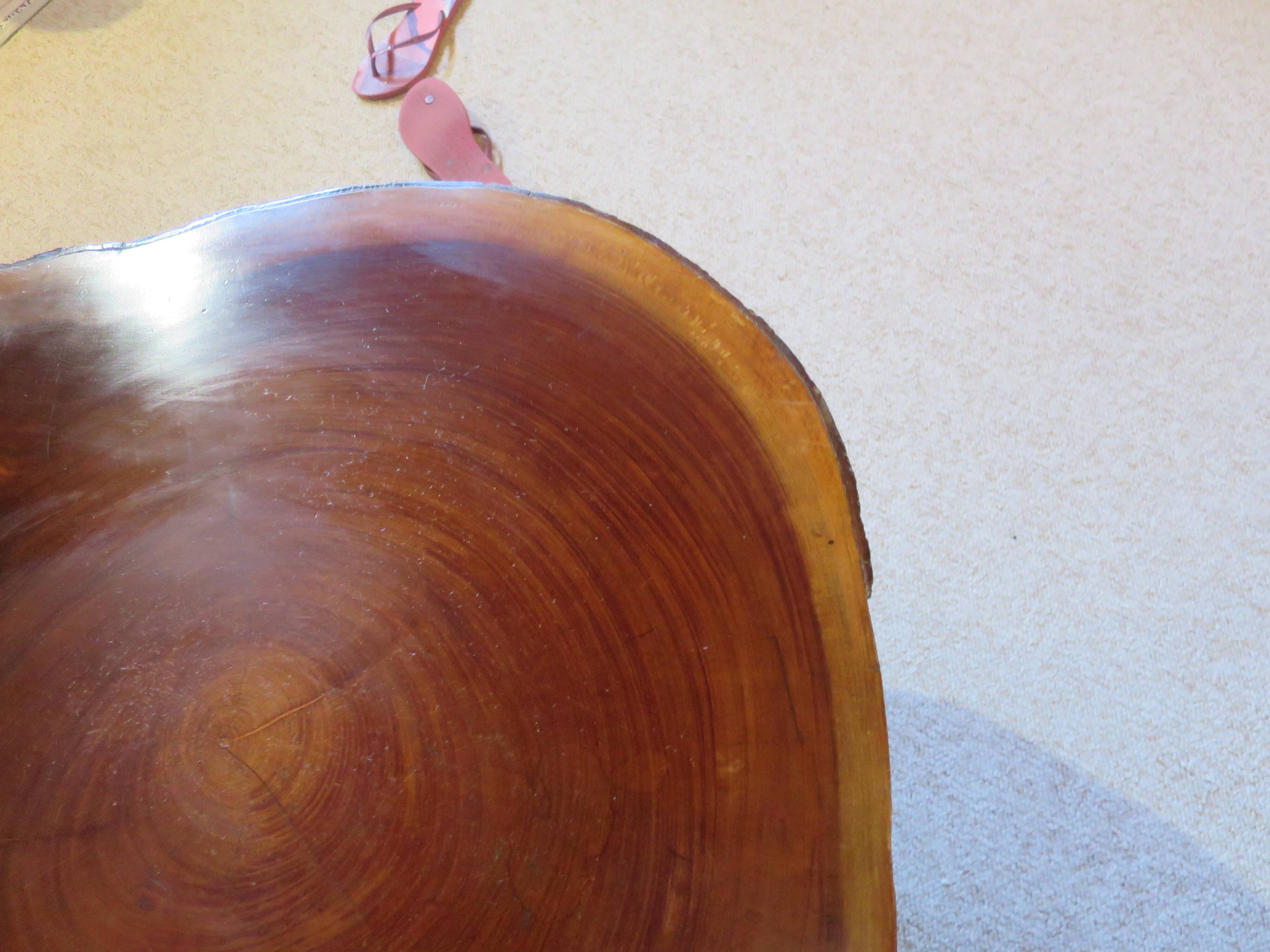 Tripod coffee table - solid okoumé wood - organic shape - brutalist style