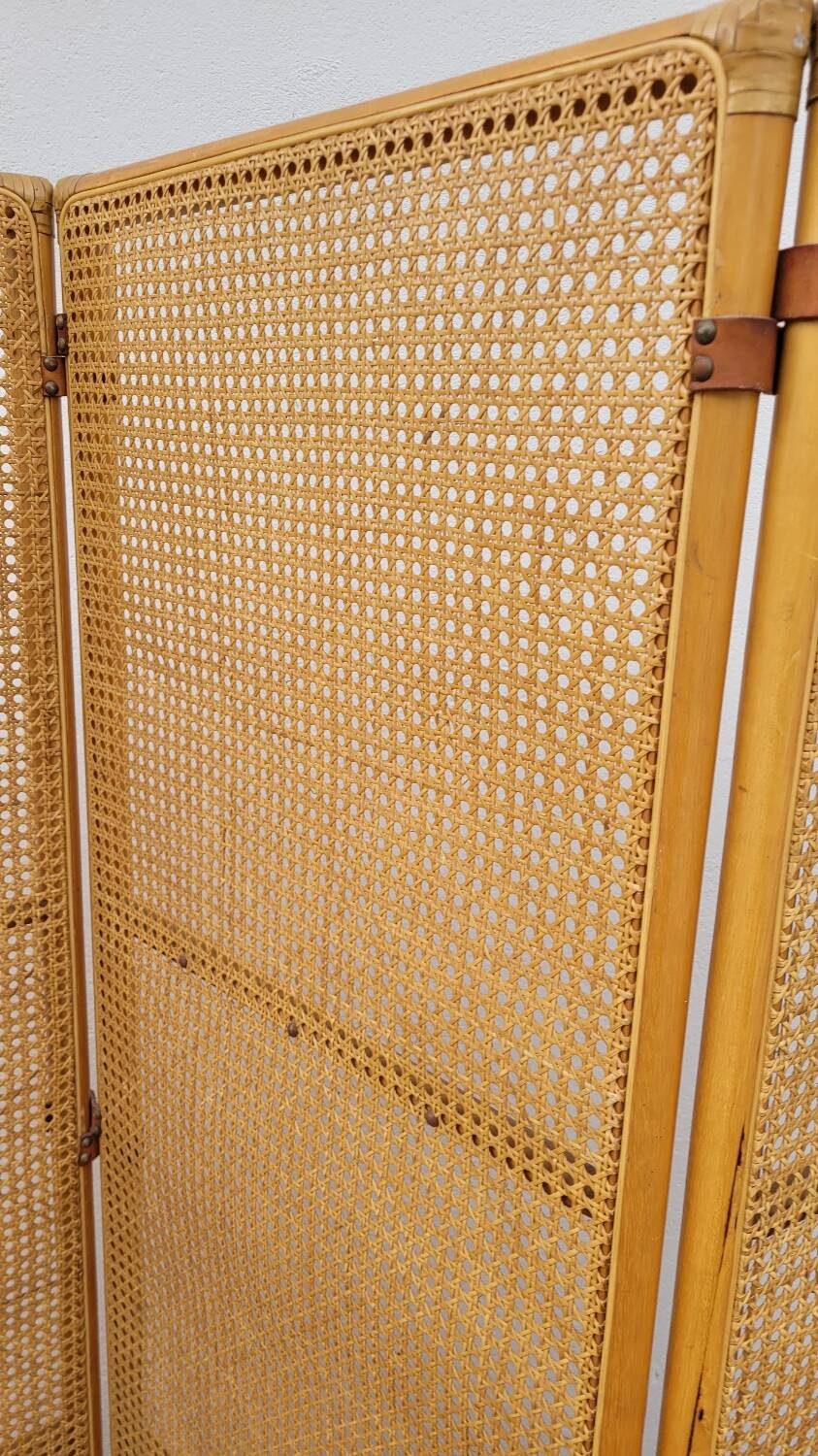 Vintage wicker claustra screen - 1950s