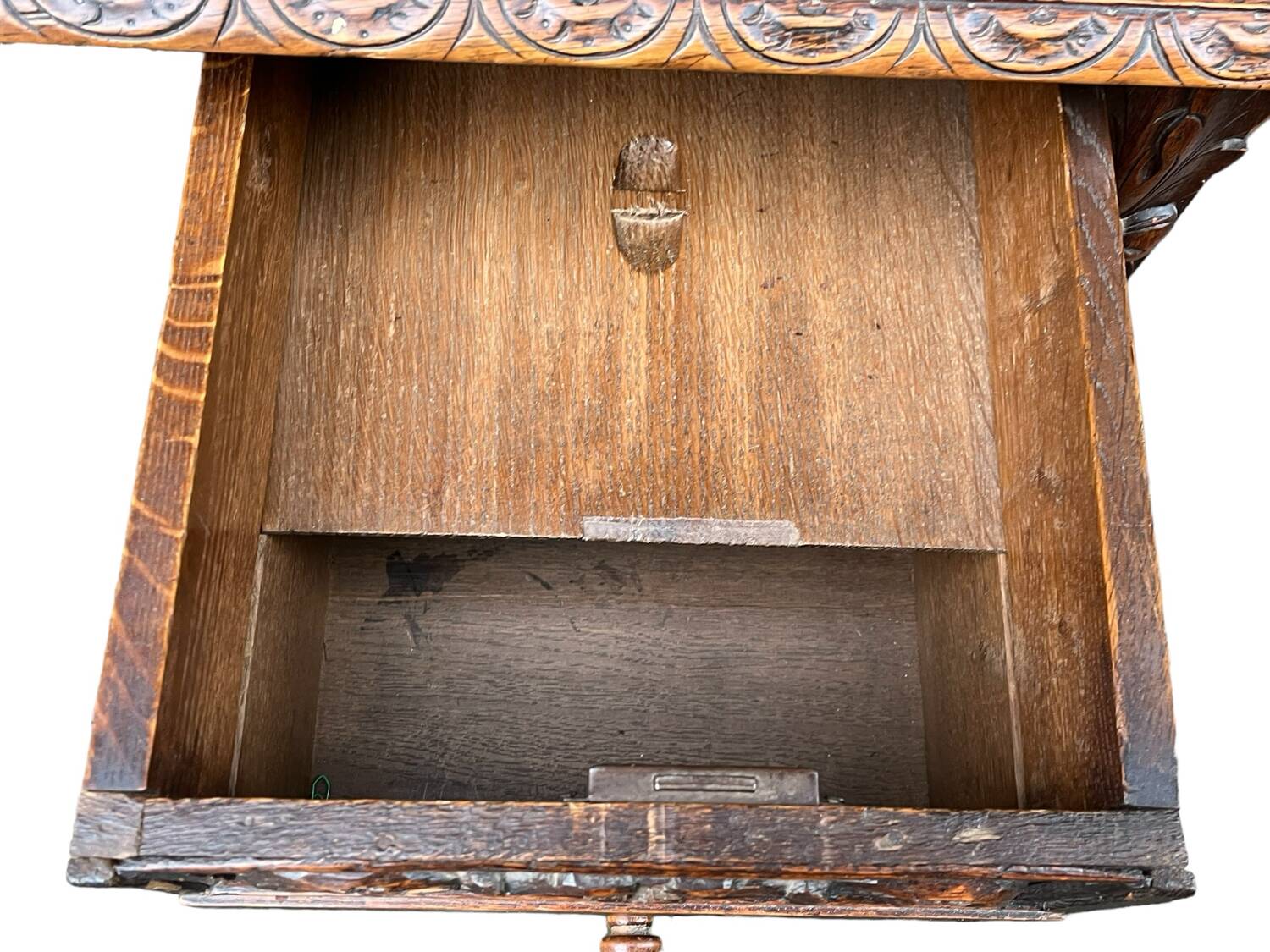Desk with tiered secret drawer in solid oak Louis XIII