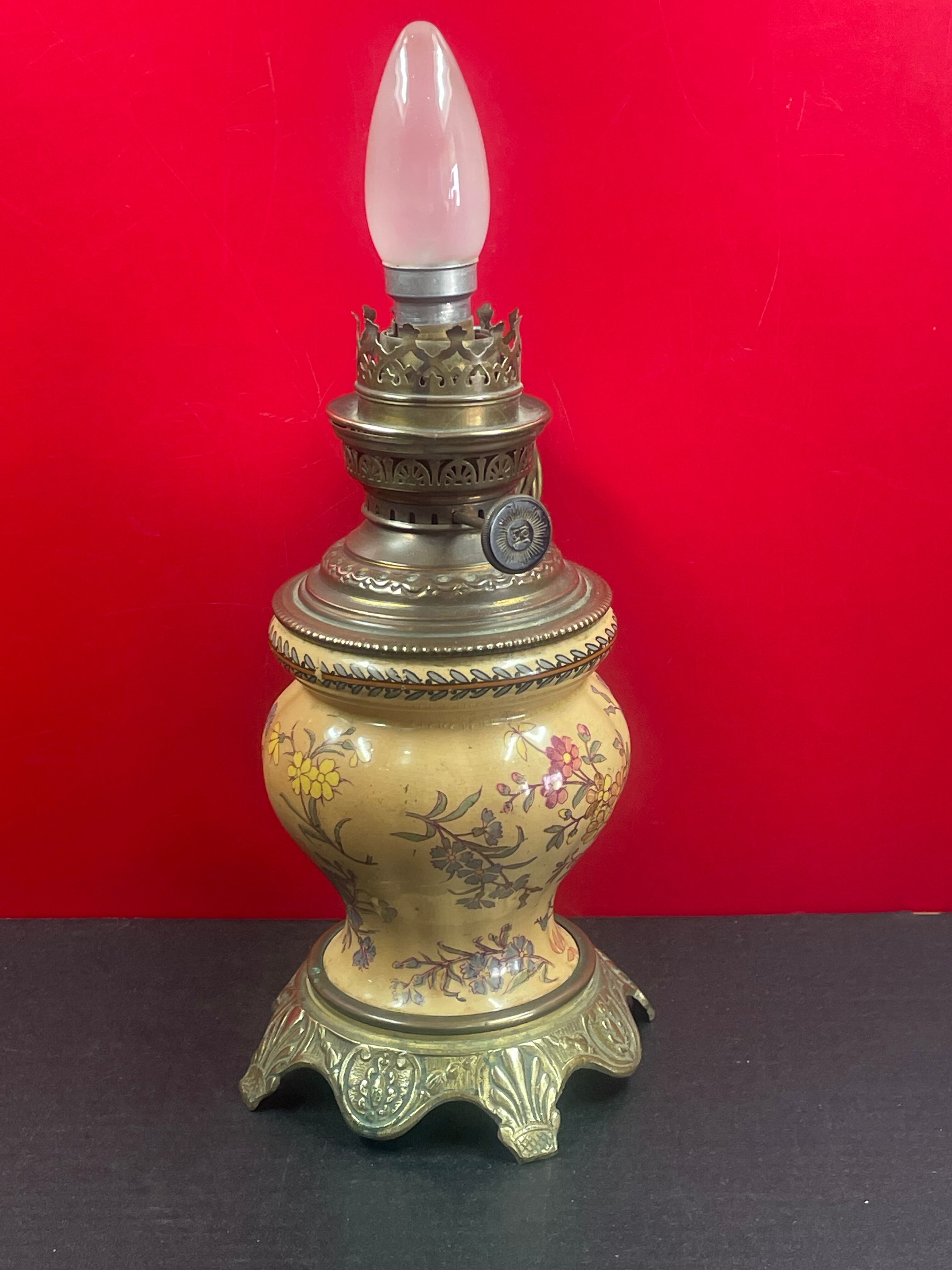 Ceramic and bronze lamp foot with Japanese floral decoration 24 cm