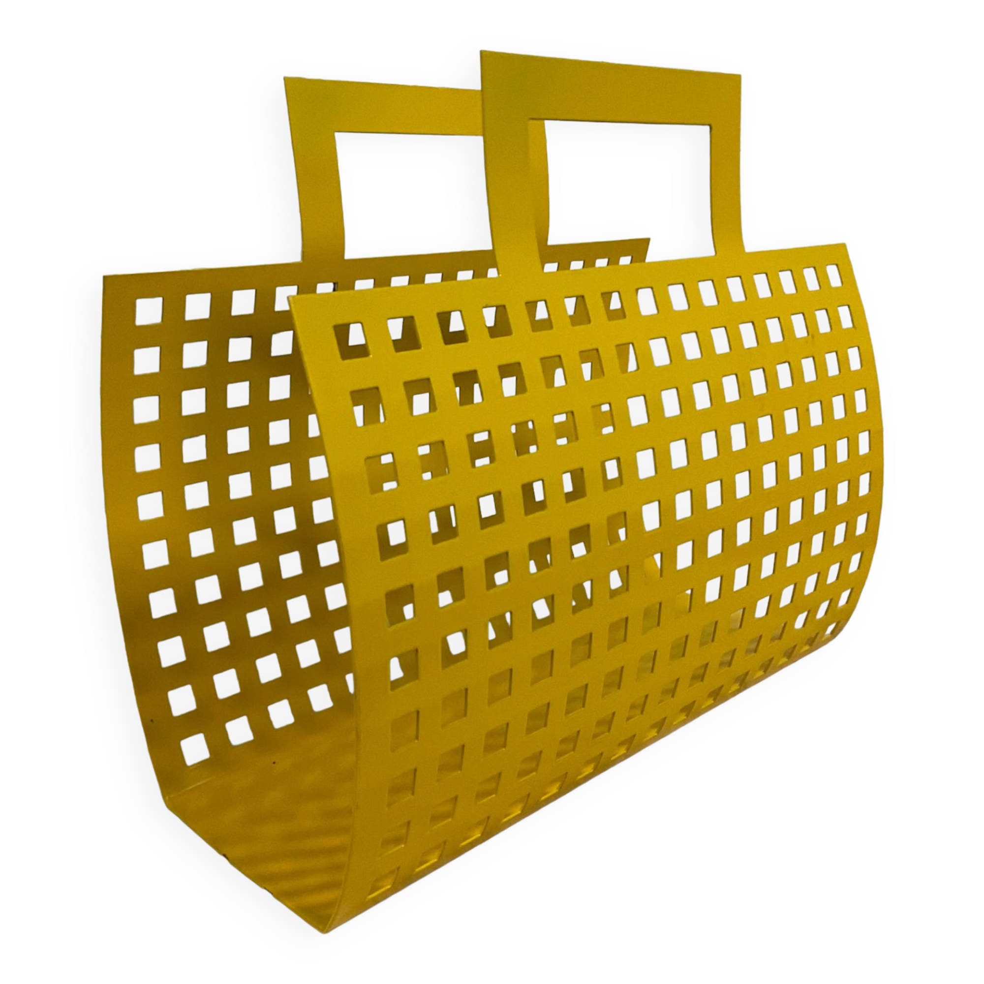 Vintage magazine rack in yellow metal