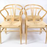 Ensemble de quatre chaises Wishbone, modèle Ch24, en hêtre, par Hans J. Wegner
