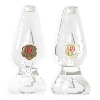 Paire de bougeoirs en cristal ile de france 1970