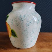 White Ceramic Vase with Peach and Leaf Motifs