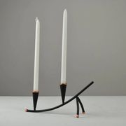 Black Painted Metal Candle Holder with Copper Detailing – Gunnar Ander for Ystad-Metall, Sweden, 1950s