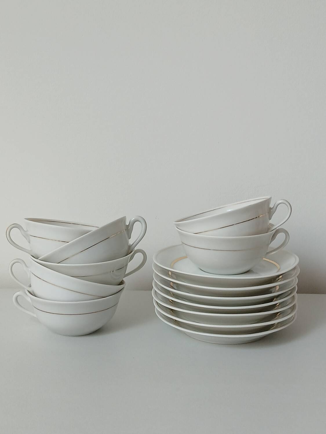 Set of 7 Limoges porcelain cups and saucers