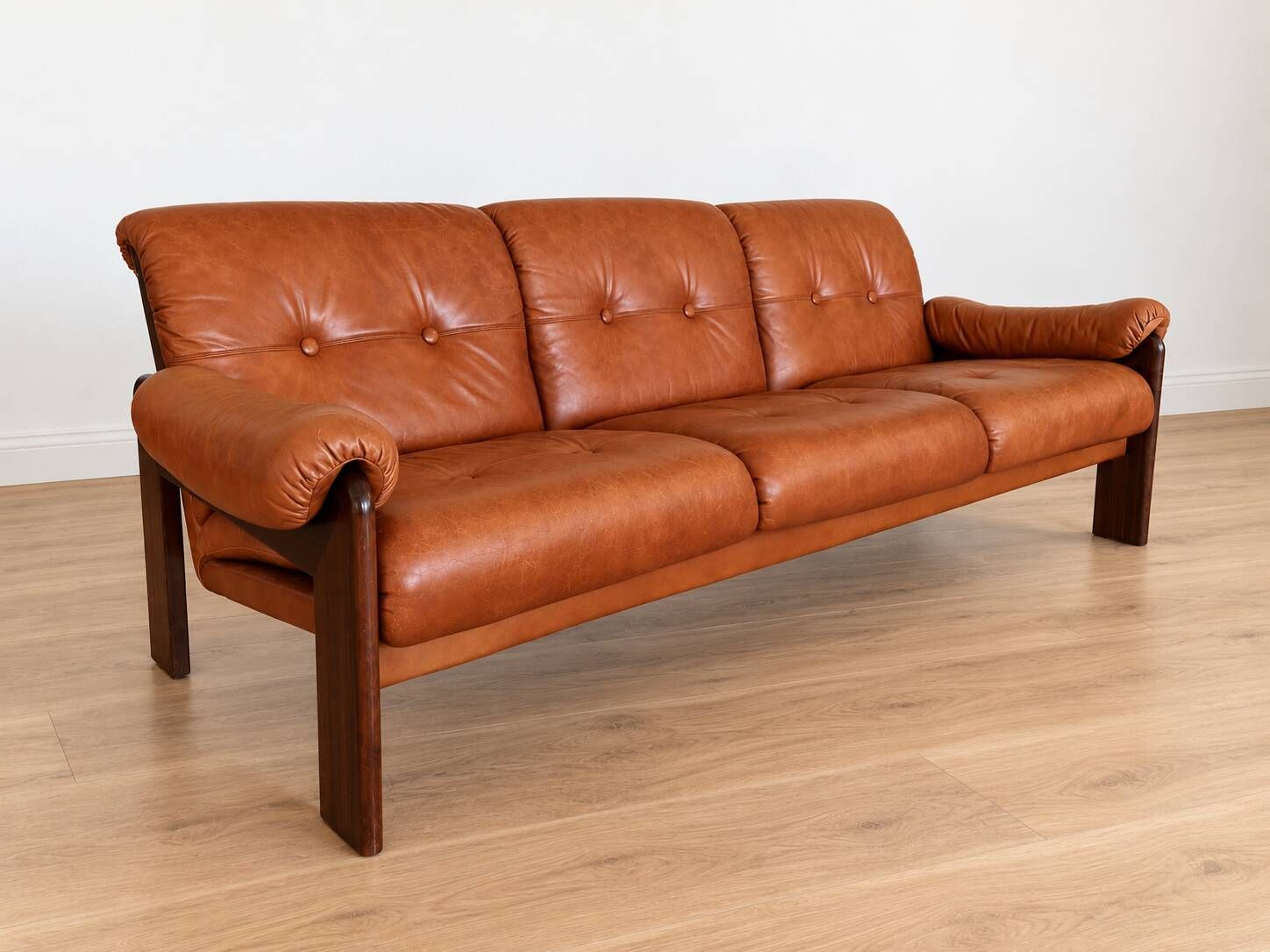 Vintage Swedish mid-century 3 person sofa in cognac leather, 1970s