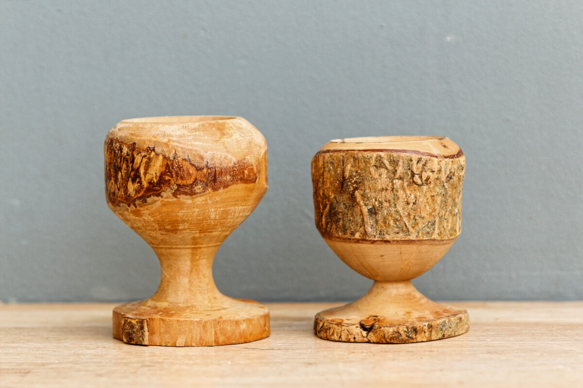 Pair of brutalist coquetiers in solid wood