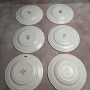 Set of 6 flat plates in ironstone Longwy – Viennese model – Red flowers